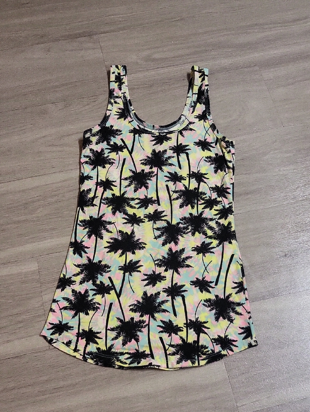 No Boundaries Tank Top - Black Palm Print on Pastel Tie-Dye